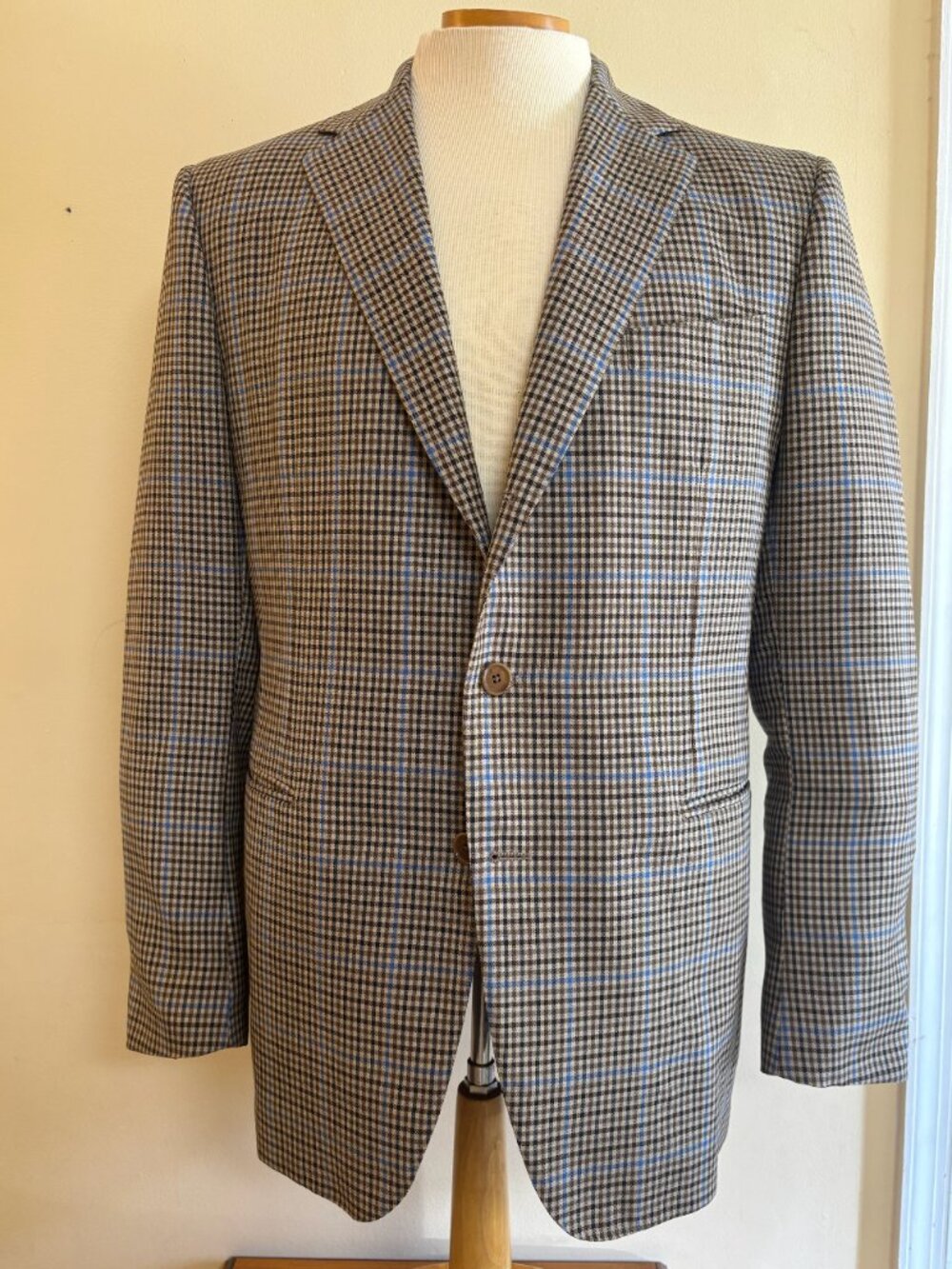 Caruso Men’s Tan Italian Cashmere Wool Houndstooth Check Sport Jacket Size 42R